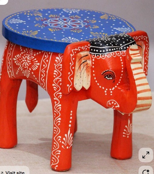 Wooden Elephant stool hand painted