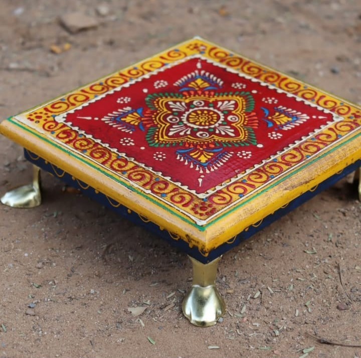 Wooden Hand painted Pooja Chowki